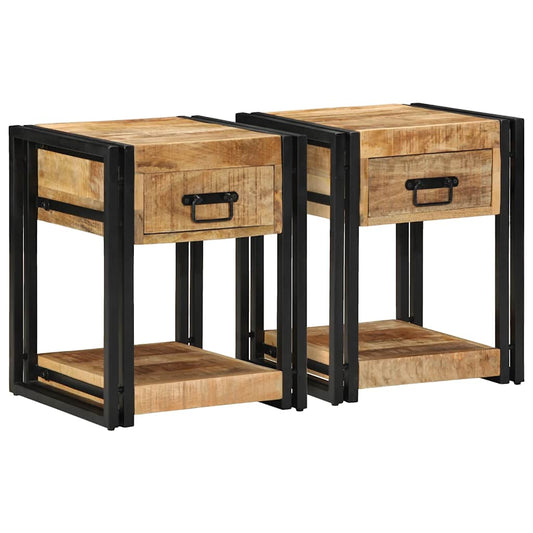 Nachttische 2 Stk. 40x40x50 cm Raues Massivholz Mango