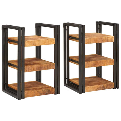 Nachttisch 2 pcs Braun und Schwarz Massivholz Mango