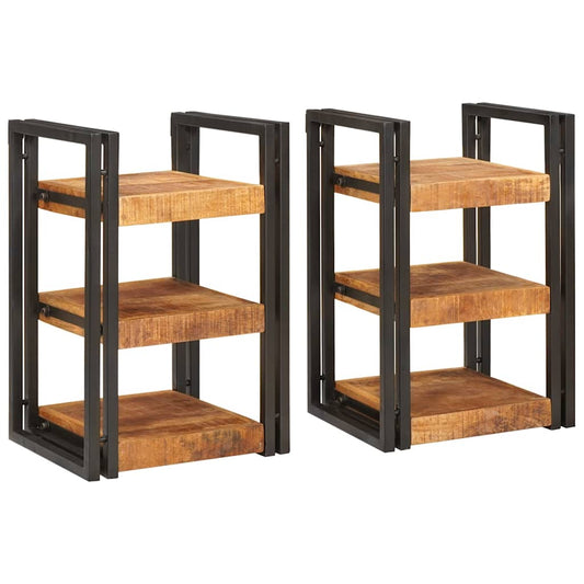 Nachttisch 2 pcs Braun und Schwarz Massivholz Mango