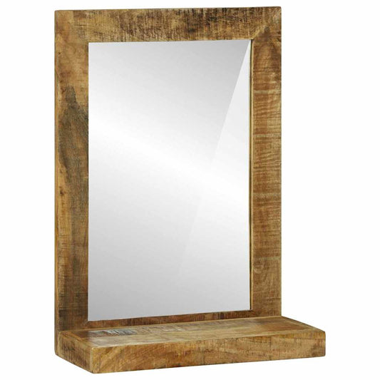 Badezimmer Spiegel mit Regal Braun Massives, grobes Mangoholz