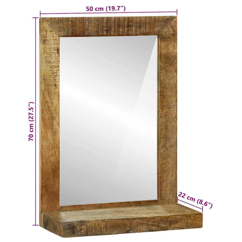 Badezimmer Spiegel mit Regal Braun Massives, grobes Mangoholz