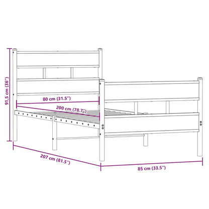 Metallbett ohne Matratze Sonoma-Eiche 80x200 cm
