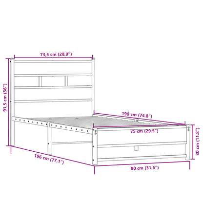 Metallbett ohne Matratze Sonoma-Eiche 75x190 cm