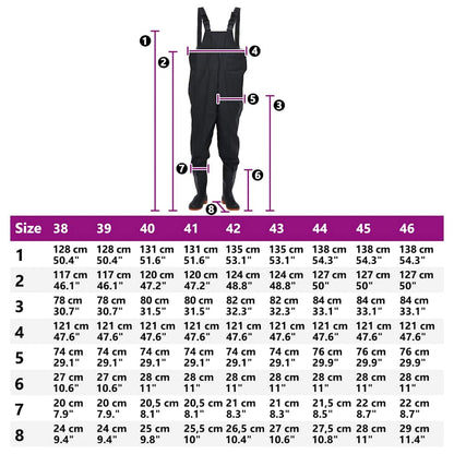 Wathose mit Stiefeln Schwarz Größe 43