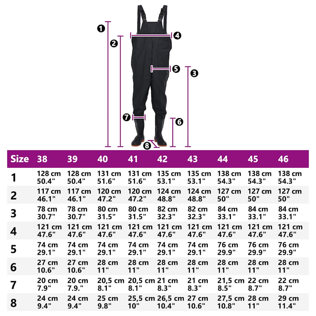 Wathose mit Stiefeln Schwarz Größe 45