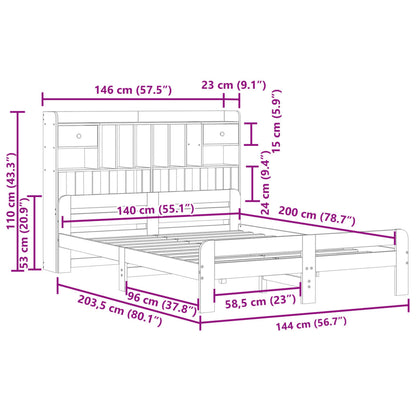 Massivholzbett mit Regal ohne Matratze Wachsbraun 140x200 cm