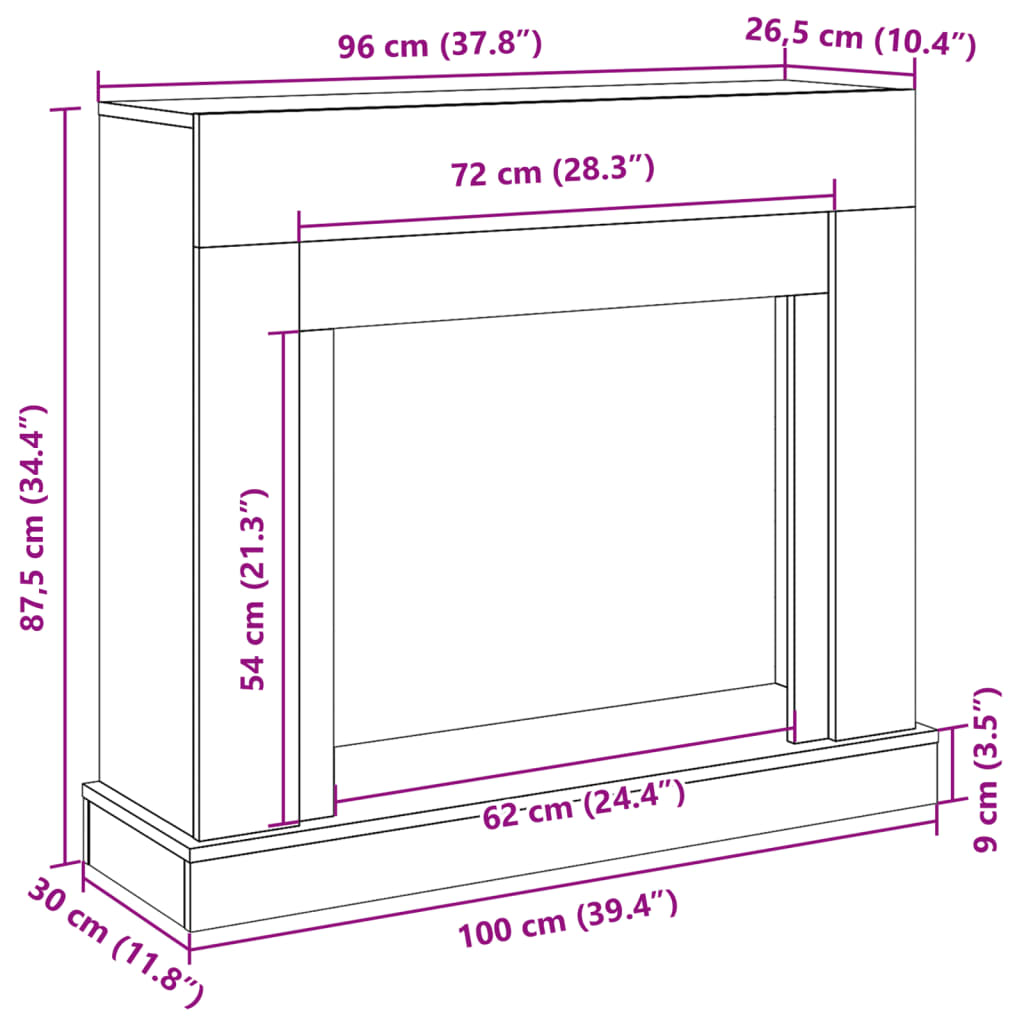 Kaminumrandung Schwarz 100x30x87,5 cm Holzwerkstoff