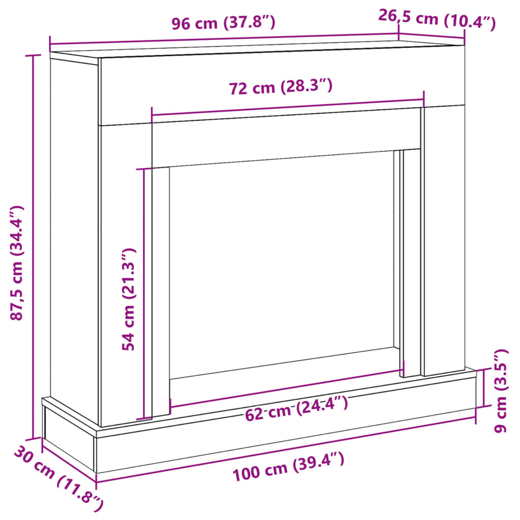 Kaminumrandung Betongrau 100x30x87,5 cm Holzwerkstoff