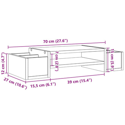 Monitorständer mit Stauraum Räuchereiche 70x27x15 Holzwerkstoff