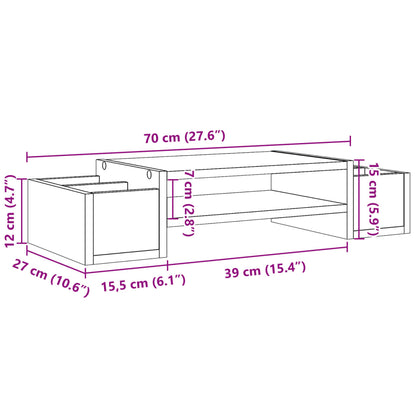 Monitorständer mit Stauraum Grau Sonoma 70x27x15 Holzwerkstoff