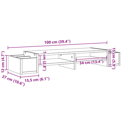 Monitorständer mit Stauraum Altholz-Optik 100x27x15 cm