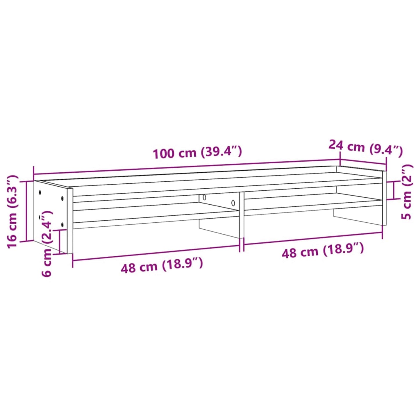 Monitorständer Grau Sonoma 100x24x16 cm Holzwerkstoff