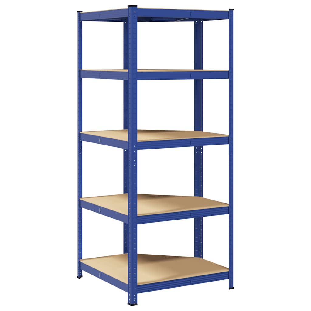 Eckregal mit 5 Böden Blau Stahl & Holzwerkstoff