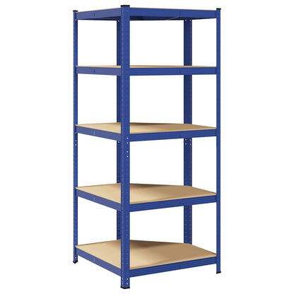 Eckregal mit 5 Böden Blau Stahl & Holzwerkstoff