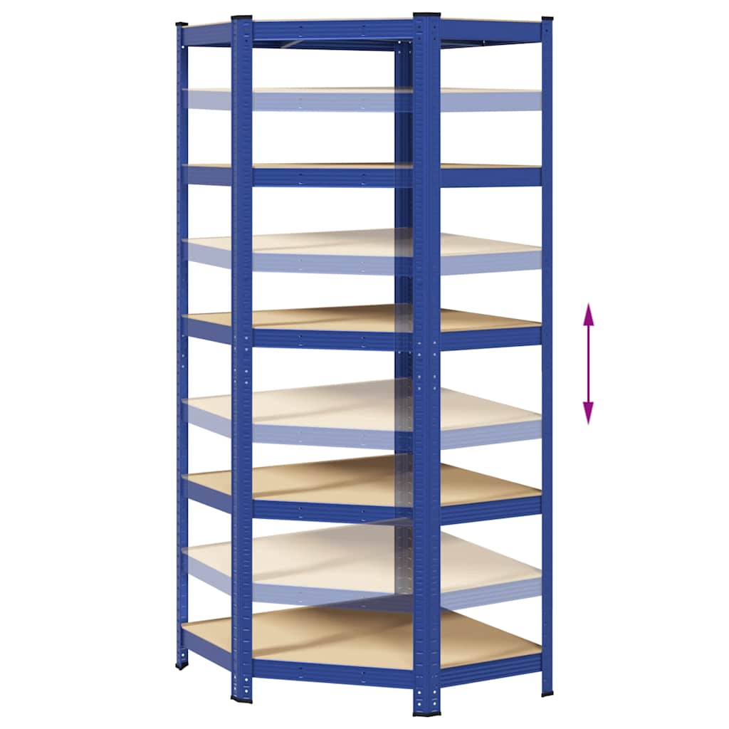 Eckregal mit 5 Böden Blau Stahl & Holzwerkstoff