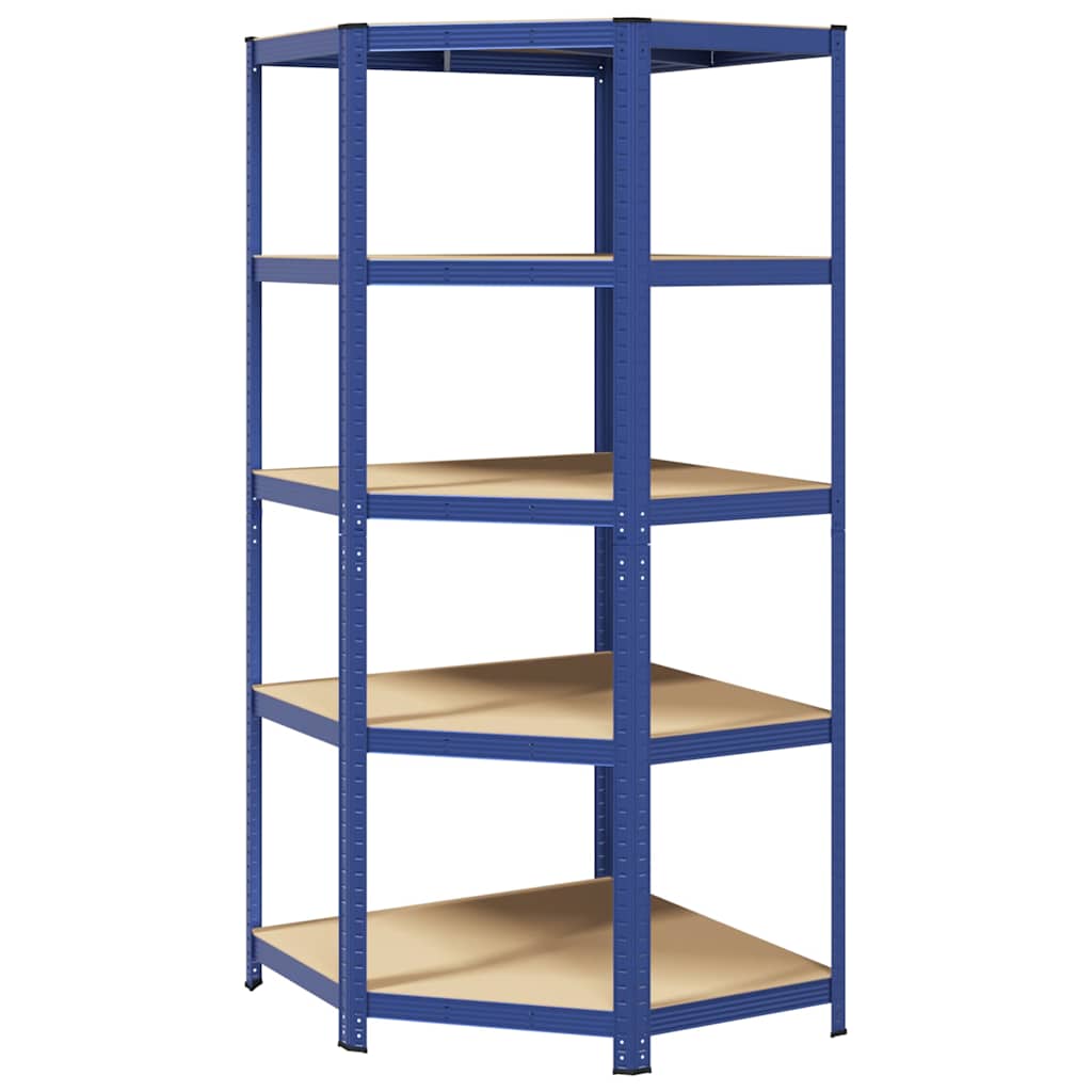 Eckregal mit 5 Böden Blau Stahl & Holzwerkstoff