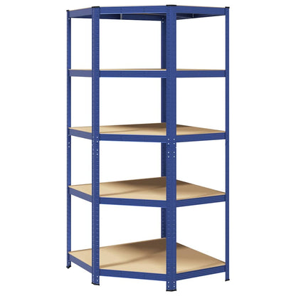 Eckregal mit 5 Böden Blau Stahl & Holzwerkstoff