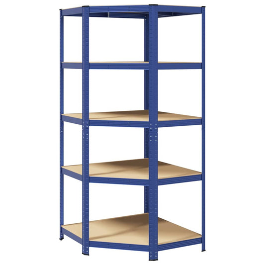 Eckregal mit 5 Böden Blau Stahl & Holzwerkstoff