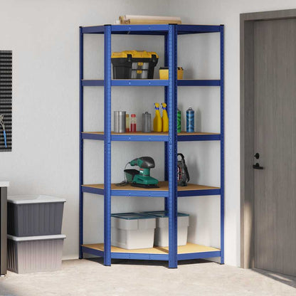 Eckregal mit 5 Böden Blau Stahl & Holzwerkstoff