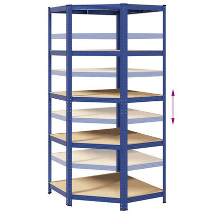 Eckregal mit 5 Böden Blau Stahl & Holzwerkstoff