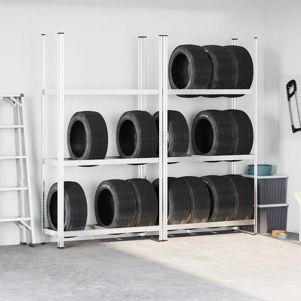 Reifenregale mit 3 Böden 2 Stk. Silbern 110x40x200 cm Stahl