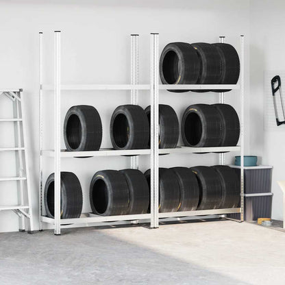 Reifenregale mit 3 Böden 2 Stk. Silbern 110x40x200 cm Stahl