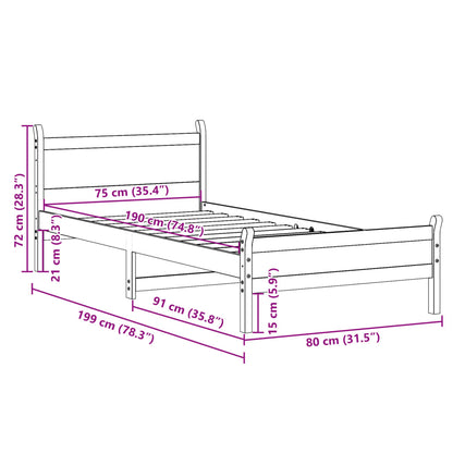 Massivholzbett ohne Matratze Wachsbraun 75x190 cm Kiefernholz