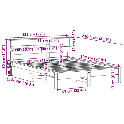 Massivholzbett mit Regal ohne Matratze Wachsbraun 120x190 cm