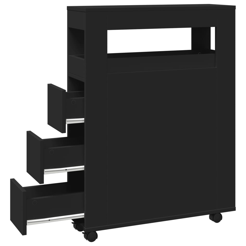 Badschrank Schmal mit Rollen Schwarz Holzwerkstoff