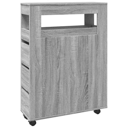 Badschrank Schmal mit Rollen Grau Sonoma Holzwerkstoff