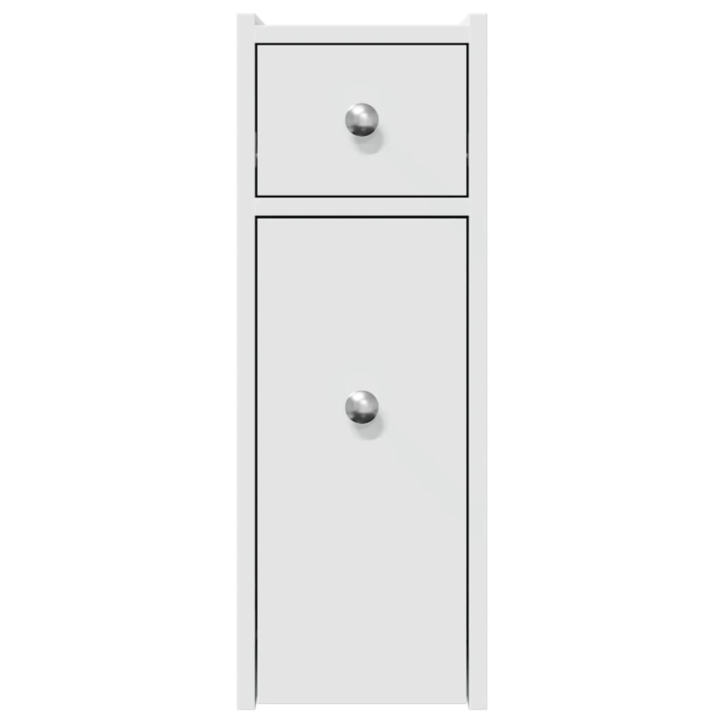 Badschrank Schmal mit Rollen Weiß Holzwerkstoff