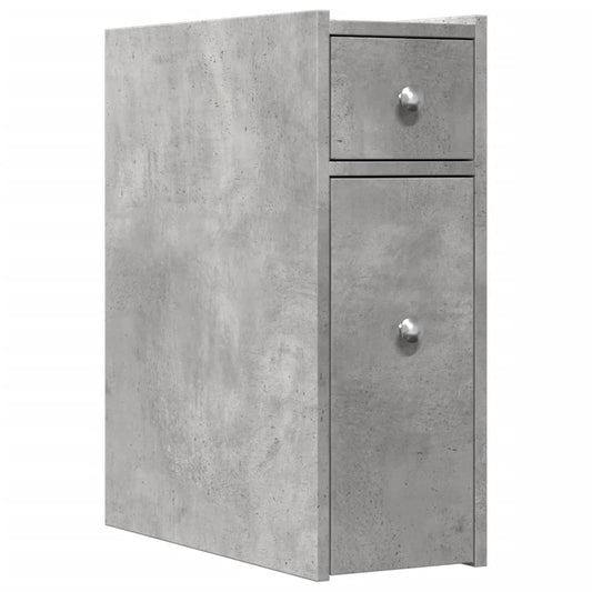 Badschrank Schmal mit Rollen Betongrau Holzwerkstoff