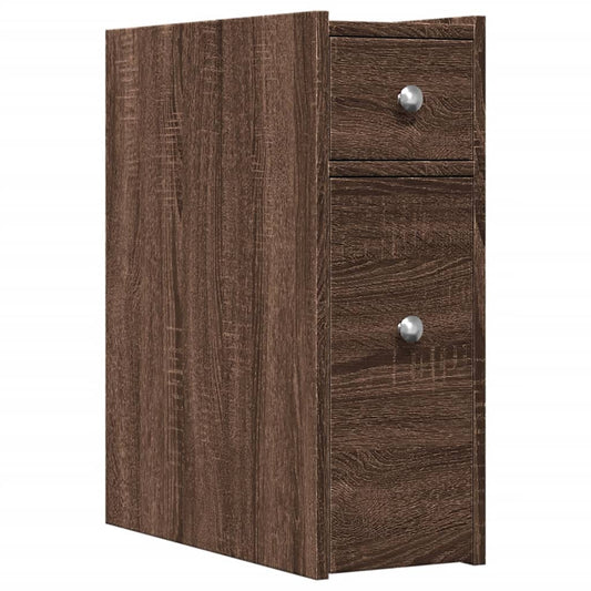 Badschrank Schmal mit Rollen Eichen-Optik Holzwerkstoff