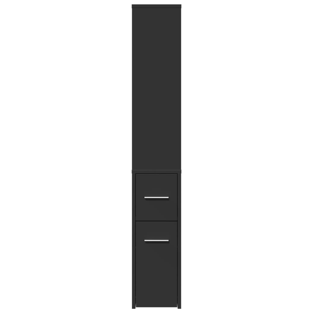 Badschrank Schmal mit Rollen Schwarz Holzwerkstoff