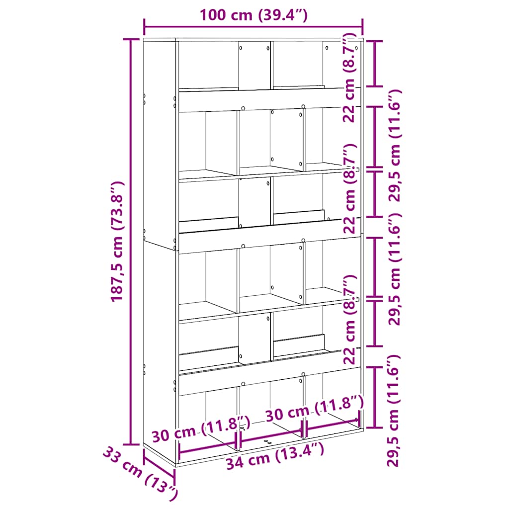 Bücherregal Artisan-Eiche 100x33x187,5 cm Holzwerkstoff