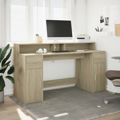 LED-Schreibtisch Sonoma-Eiche 160x55x91 cm Holzwerkstoff