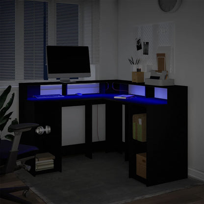 LED-Schreibtisch Schwarz 130x130x91 cm Holzwerkstoff