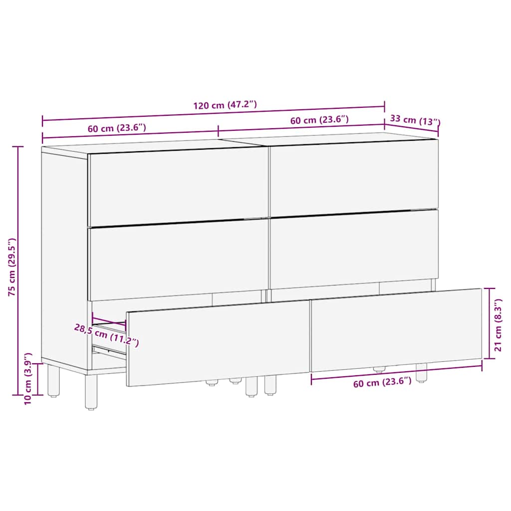 Sideboard 2 pcs Braun 60 x 33 x 75 cm Massivholz Akazie