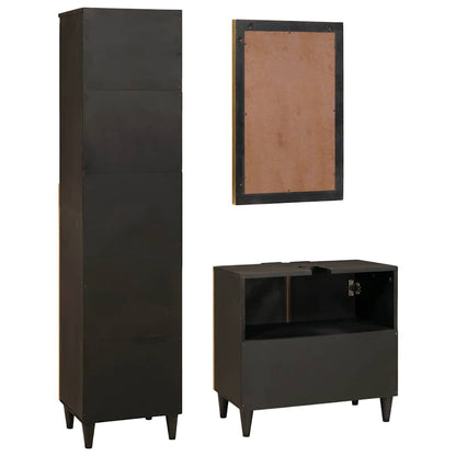 Badezimmermöbel-Sets 3 pcs Schwarz und Gold massives Mangoholz