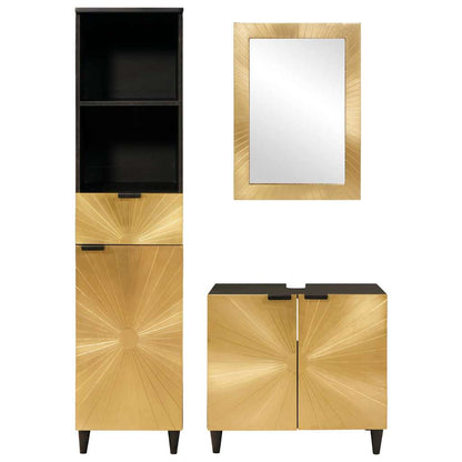 Badezimmermöbel-Sets 3 pcs Schwarz und Gold massives Mangoholz