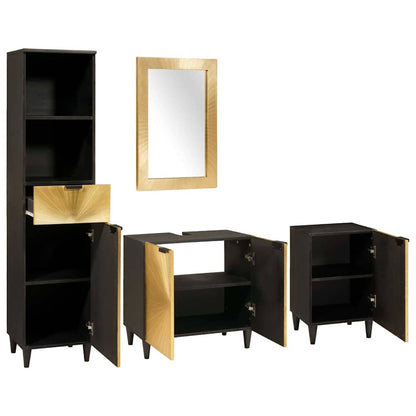 Badezimmermöbel-Sets 4 pcs Schwarz und Gold massives Mangoholz