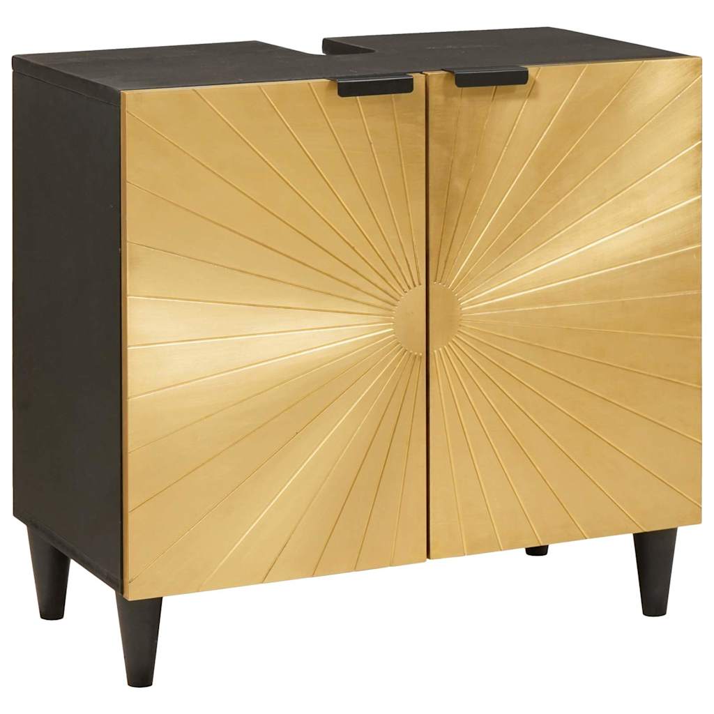 Badezimmermöbel-Sets 4 pcs Schwarz und Gold massives Mangoholz