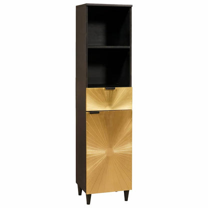 Badezimmermöbel-Sets 4 pcs Schwarz und Gold massives Mangoholz