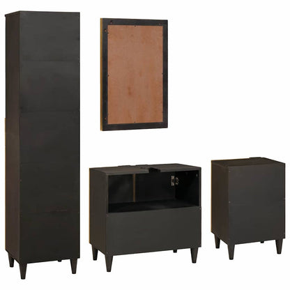 Badezimmermöbel-Sets 4 pcs Schwarz und Gold massives Mangoholz