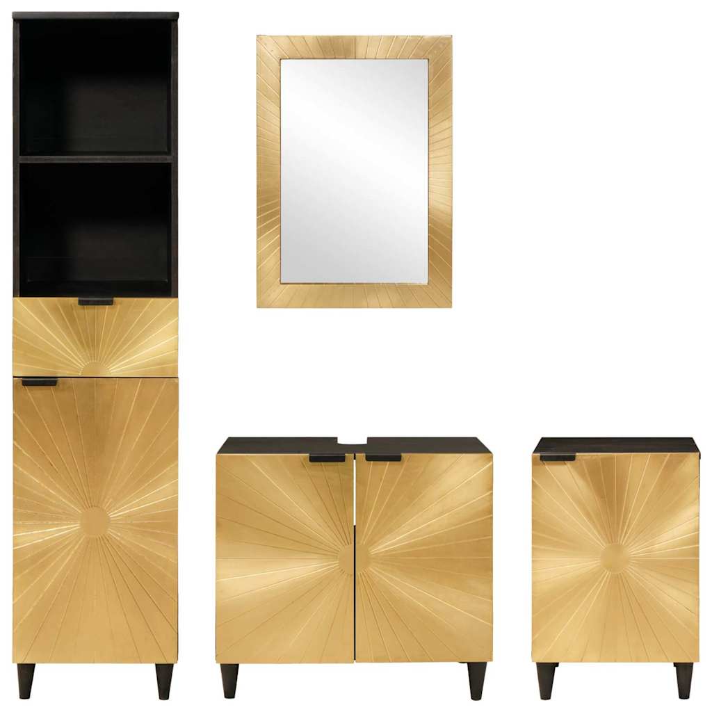 Badezimmermöbel-Sets 4 pcs Schwarz und Gold massives Mangoholz