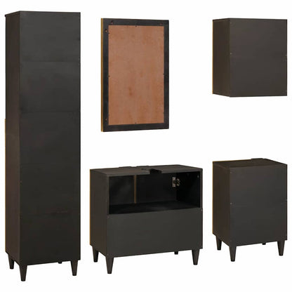 Badezimmermöbel-Sets 5 pcs Schwarz und Gold massives Mangoholz