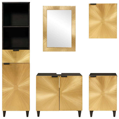 Badezimmermöbel-Sets 5 pcs Schwarz und Gold massives Mangoholz