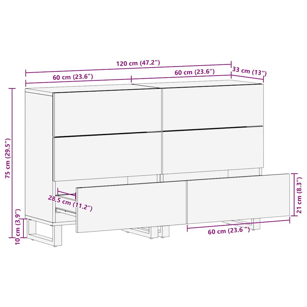 Sideboards 2 pcs Braun 60 x 33.5 x 75 cm massives Mangoholz