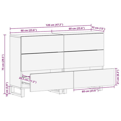 Sideboards 2 pcs Braun 60 x 33.5 x 75 cm massives Mangoholz