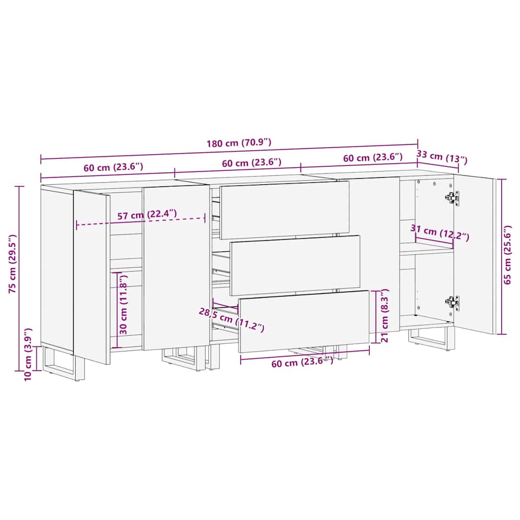 Badezimmermöbel Set mit Schubladen 3 pcs Braun 180 x 33 x 75 cm
